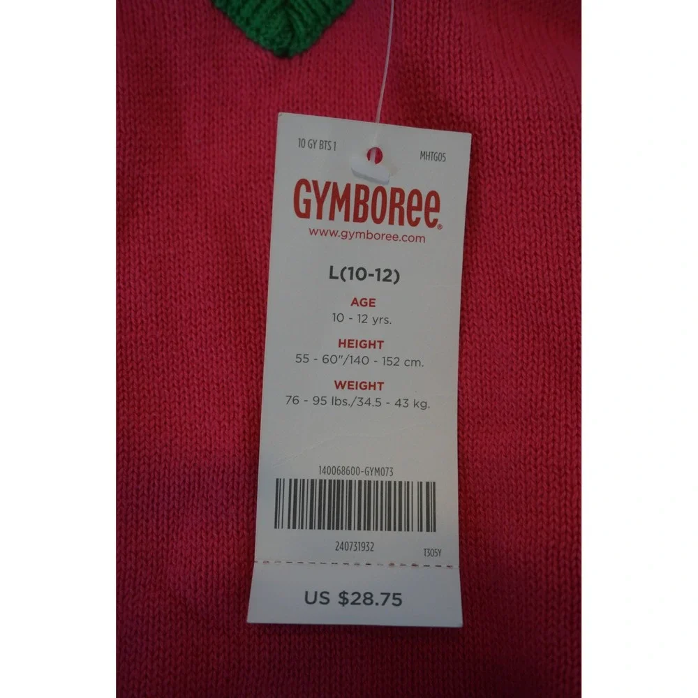Gymboree Girls Pink Green Heart Sweater Dress Cotton Knit Size L 10-12 NWT